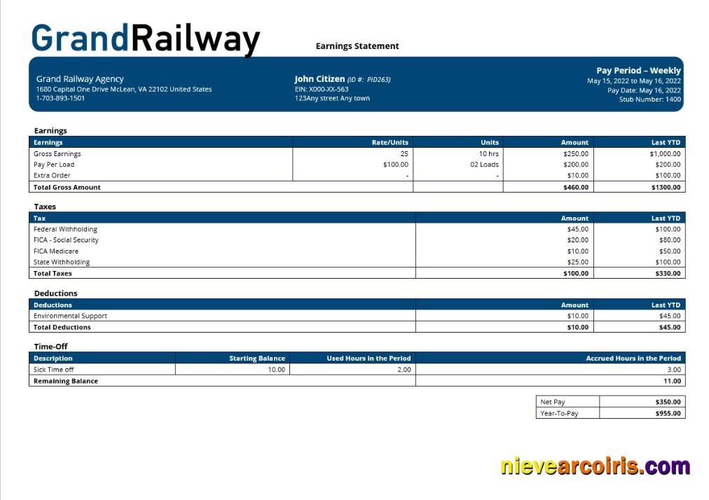 Grand Railway company paystub